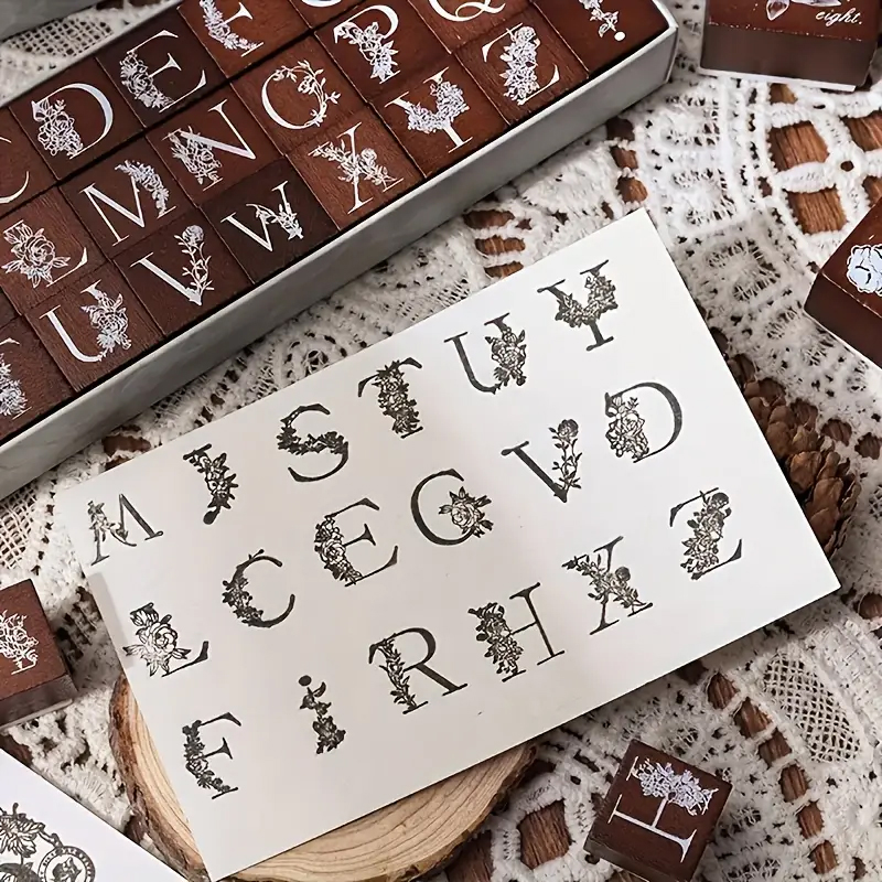 Holzstempel Set Zahlen und Buchstaben – 37-teilig mit Holzgriff