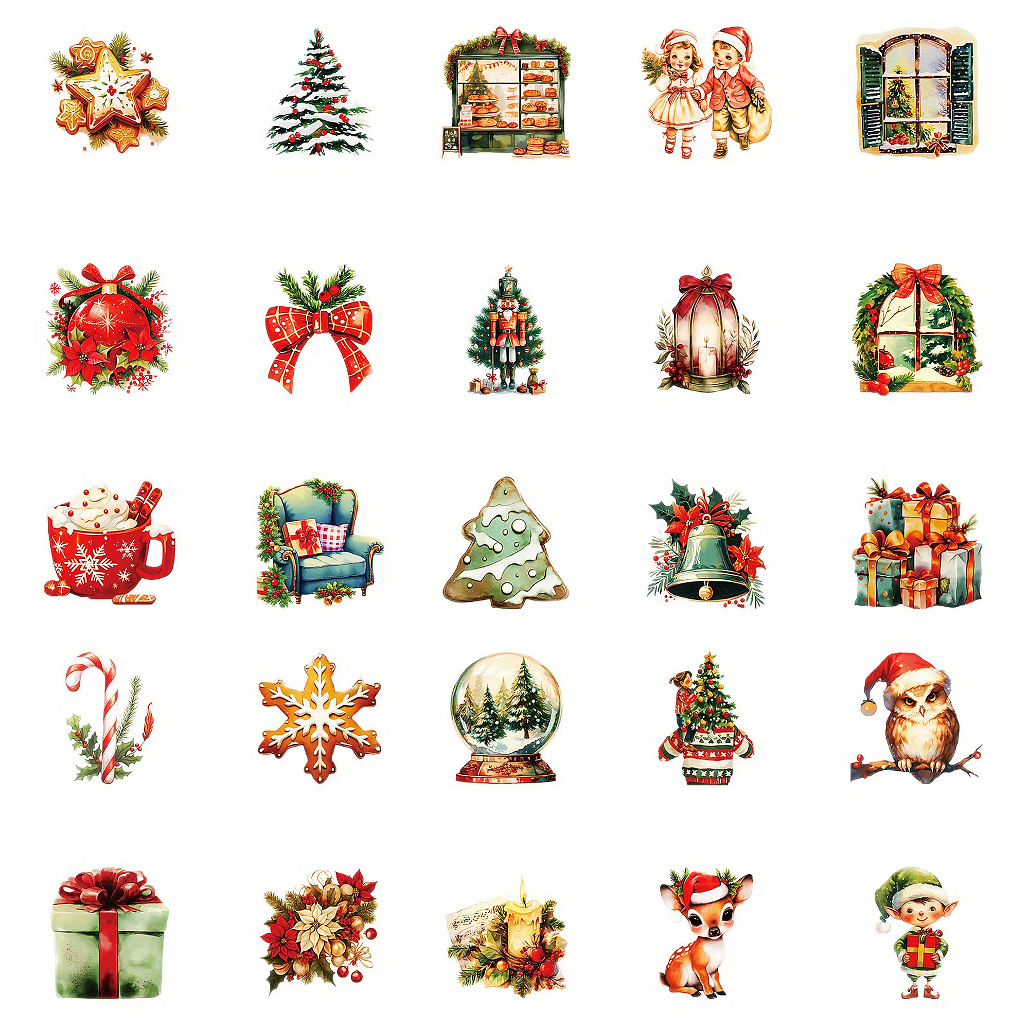 Weihnachtssticker Set bunte Wintermotive – 50 matte Papiersticker 40 mm
