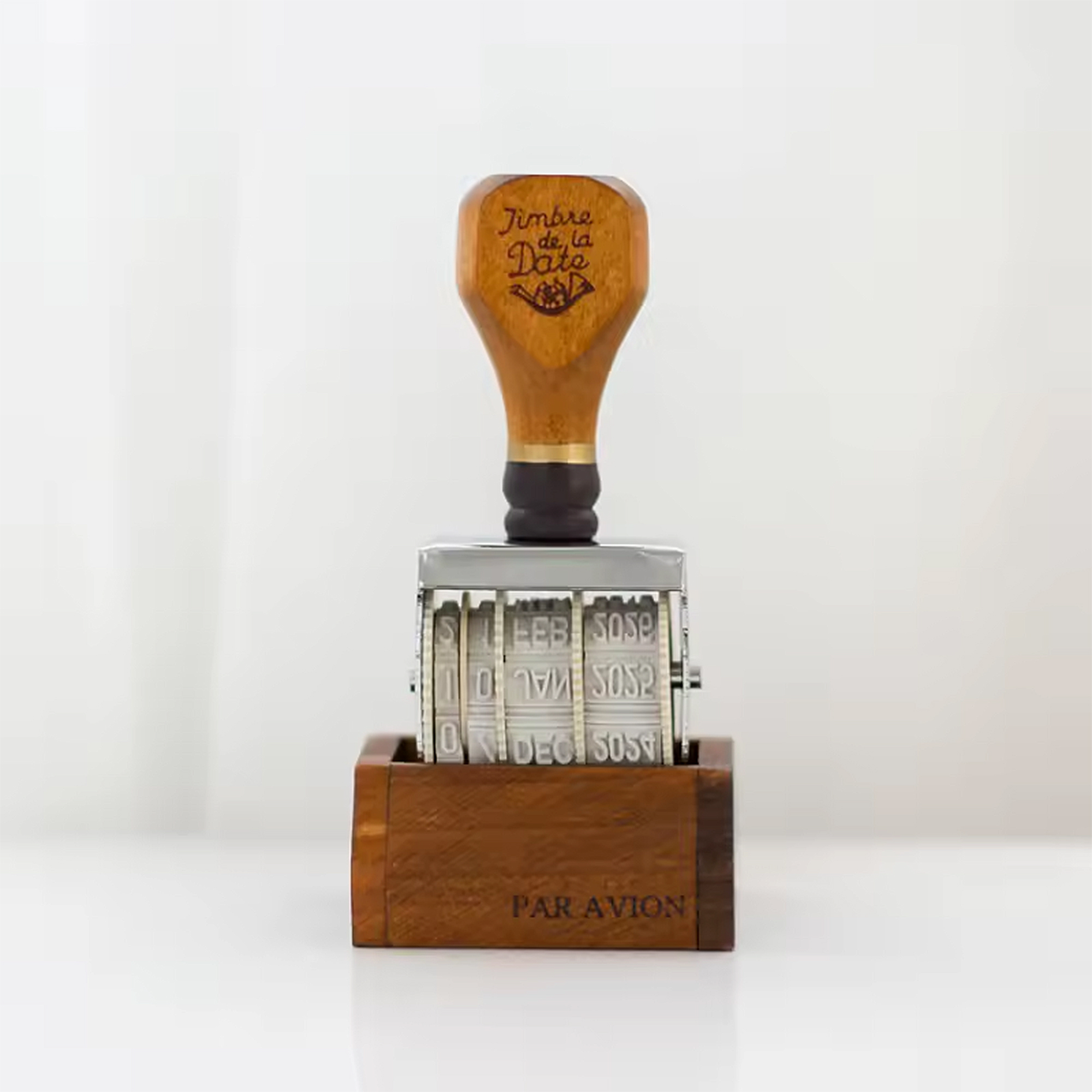 Rollender Datumsstempel aus Holz – Retro Kalenderstempel verstellbar