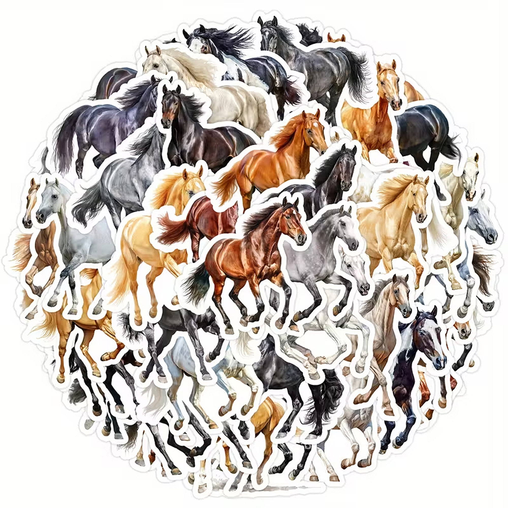 Pferde Sticker Set – 50 Aufkleber im Aquarell-Stil auf mattem Vinyl