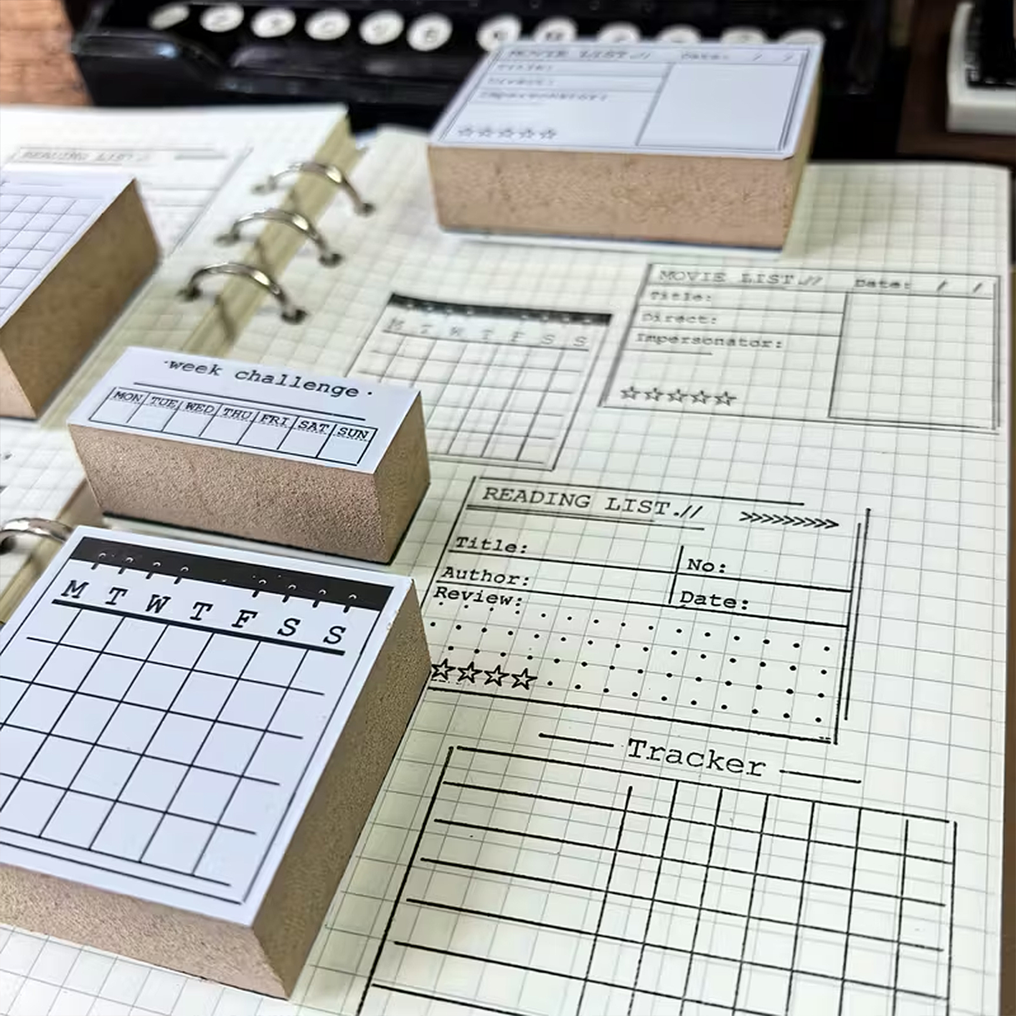 Planer Holzstempel Set – 5 Motive für Tracker und Kalenderideen