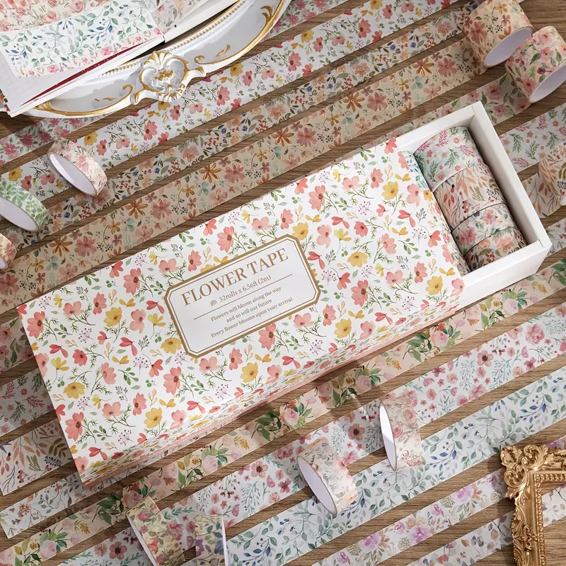 Washi Tape Set Blumen – 32 Rollen mit floralen Mustern aus Papier