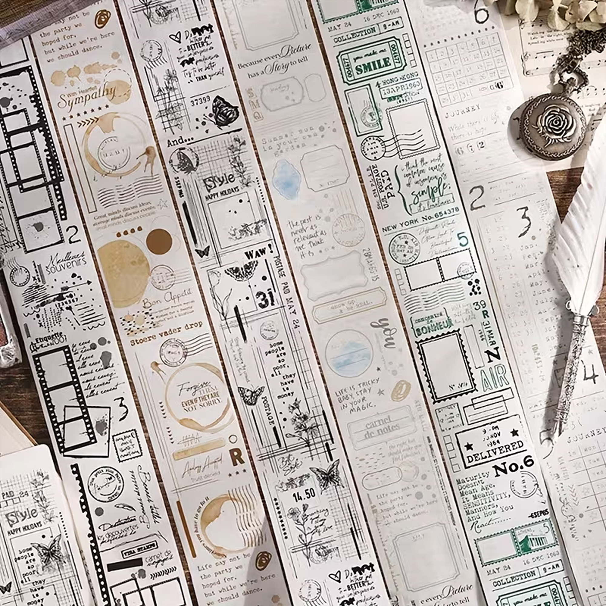 Vintage Washi Tape Set – 6 Rollen im Antik Stil aus Washi-Papier