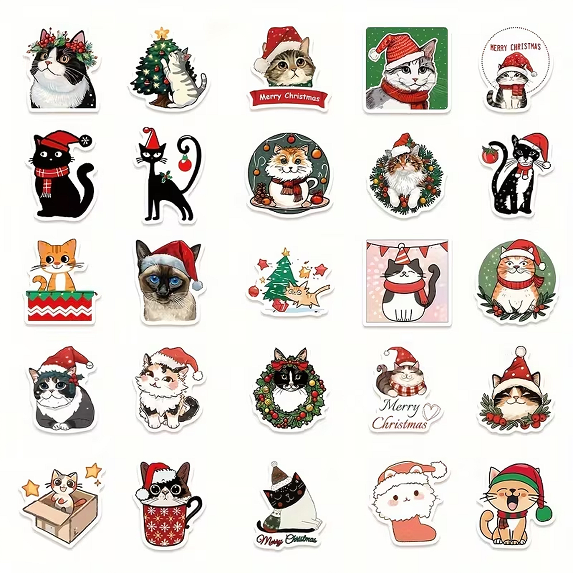 Weihnachts Katzen Sticker – 50-teiliges Set aus mattem Vinyl