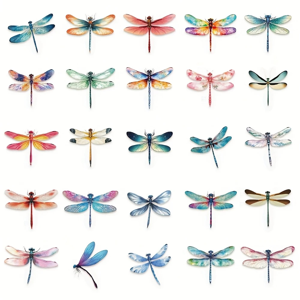 Libellen Aufkleber Set – 50 transparente PET Motive für Bastelprojekte