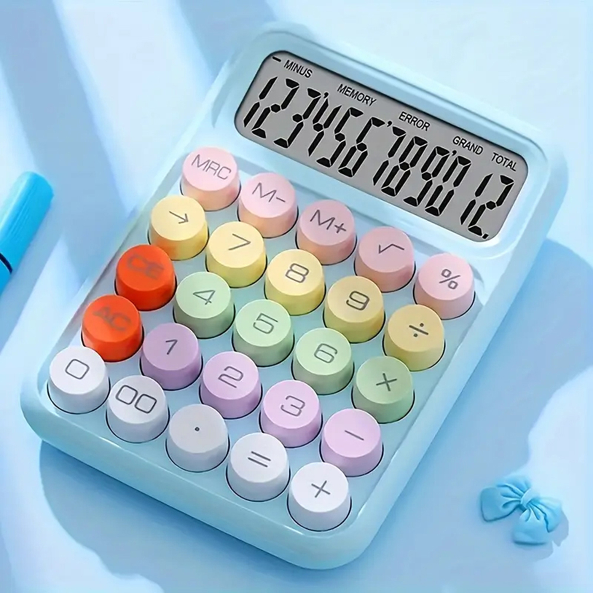 Bunter Taschenrechner mit LED-Display – Runde Typwriter-Tasten aus ABS