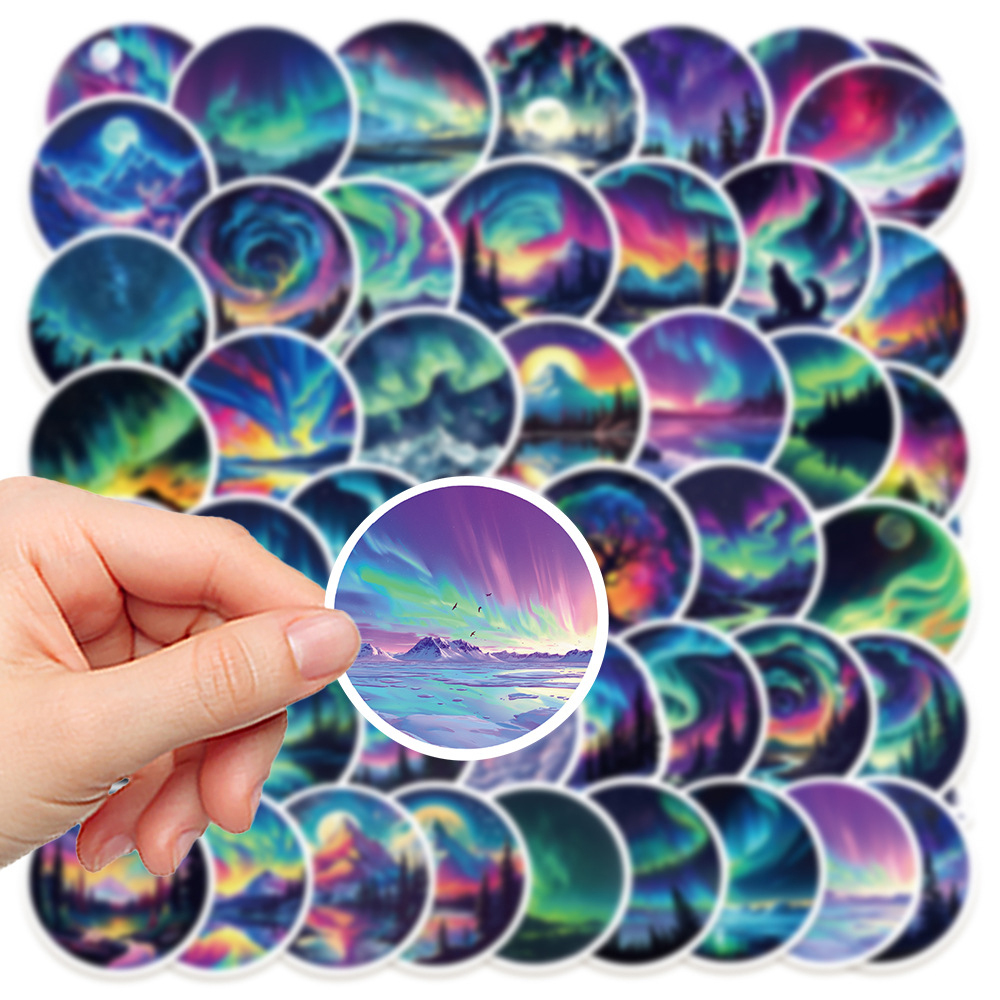 Polarlichter Sticker Set – 50 wasserfeste Vinyl Aufkleber mit Himmelsmotiven