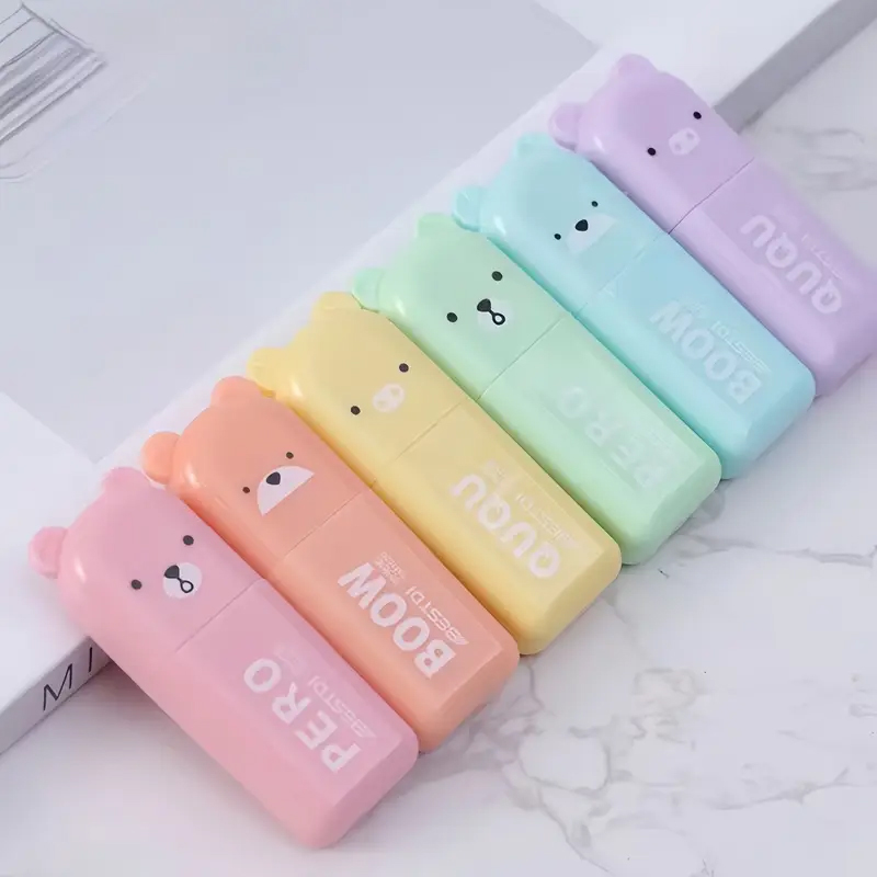 Pastell Highlighter Set – 6er Stifte mit Bär Design und schräger Spitze