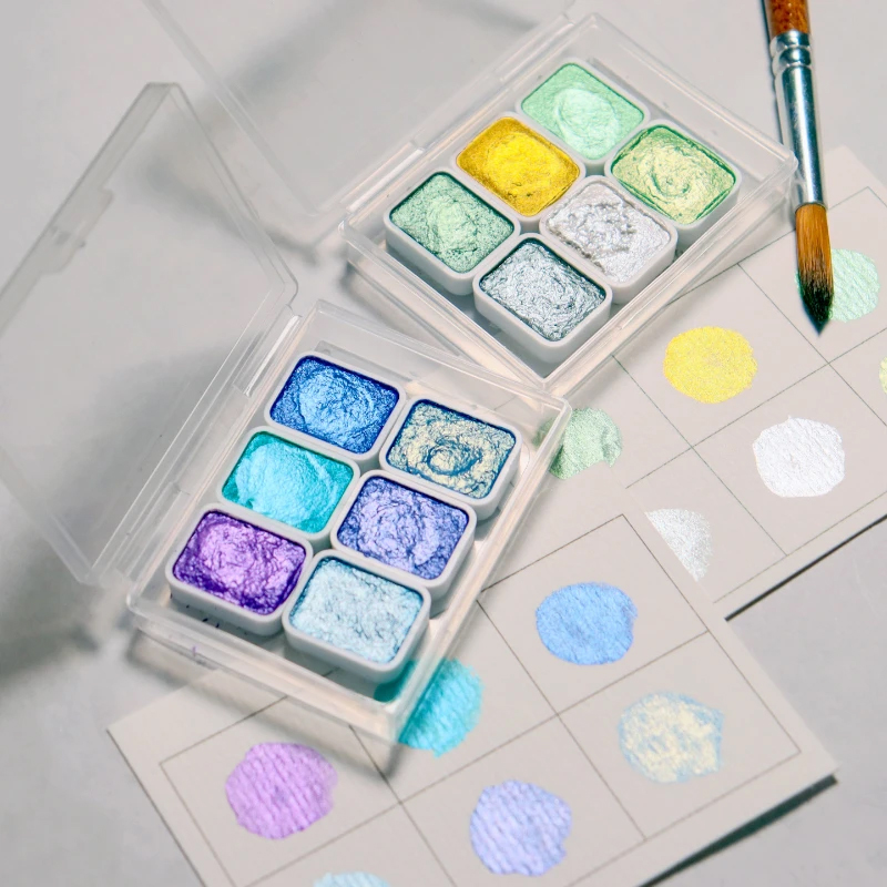 Metallische Wasserfarben Set – 6er-Set mit Glitzer- und Perlmuttschimmer