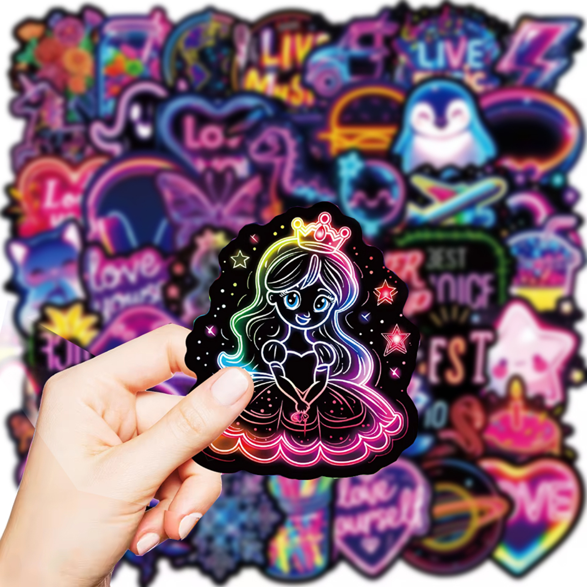 Neon Graffiti Sticker Set – 50 Wasserfeste Vinylmotive in Neonfarben