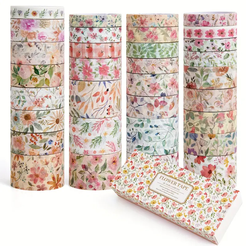 Washi Tape Set Blumen – 32 Rollen mit floralen Mustern aus Papier