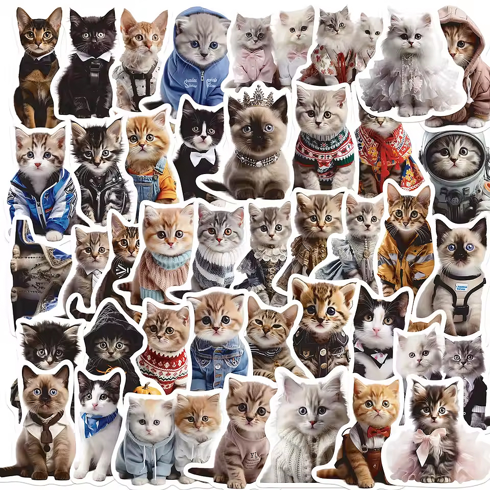 Katzen Sticker Set – 50 Motive aus mattem Vinyl, wasserfest