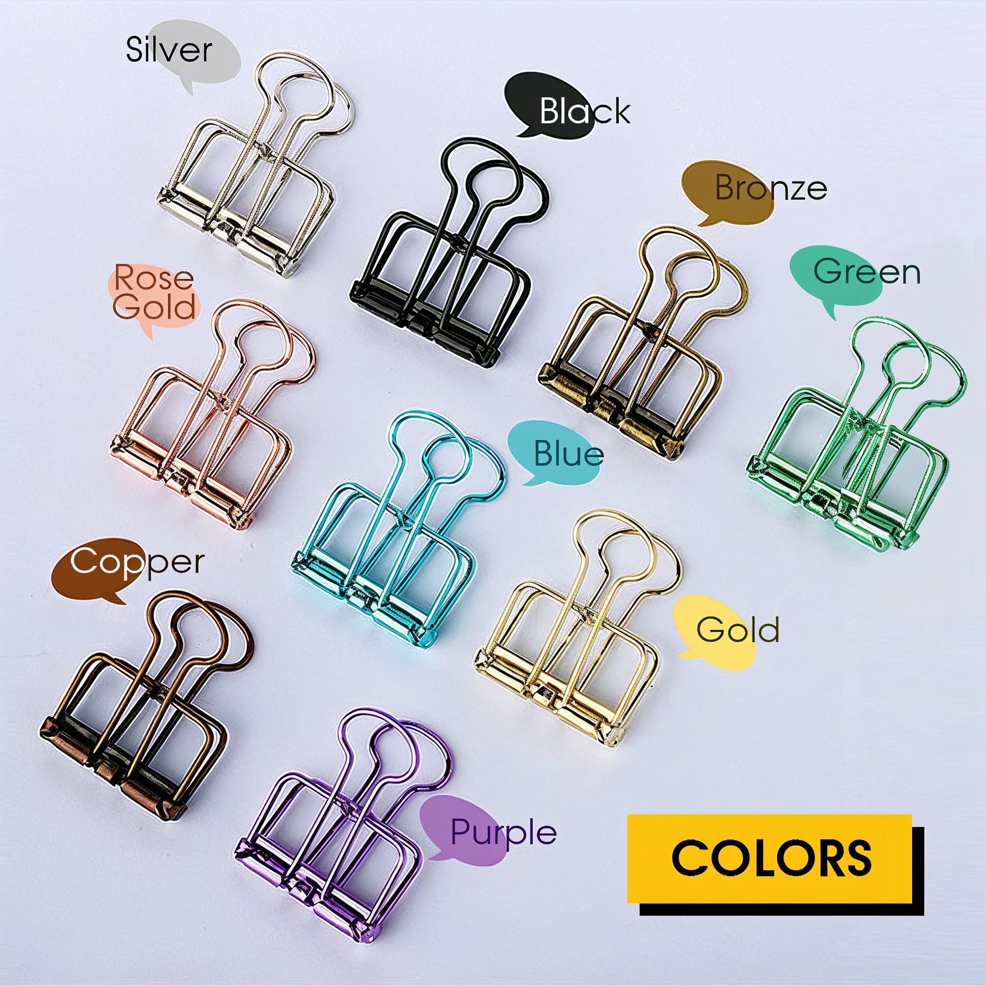 Binder Clip für Dokumente – 2 Stück, Metall, verschiedene Farben