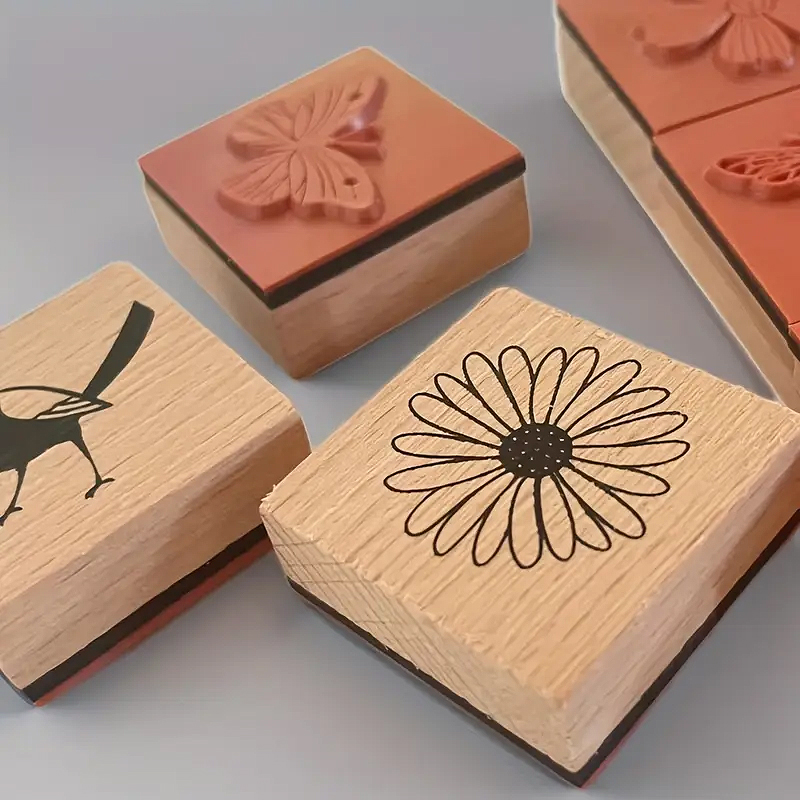Holzstempel Set Insekten und Blumen – 9-teilig, vielseitige Motive