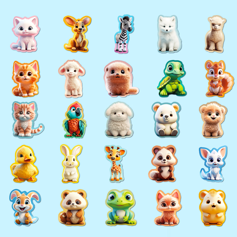Cartoon Tiere Sticker Set – 50 Motive Vinyl, wasserfest, 5 cm
