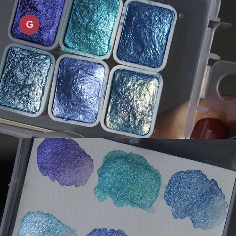 Metallische Wasserfarben Set – 6er-Set mit Glitzer- und Perlmuttschimmer