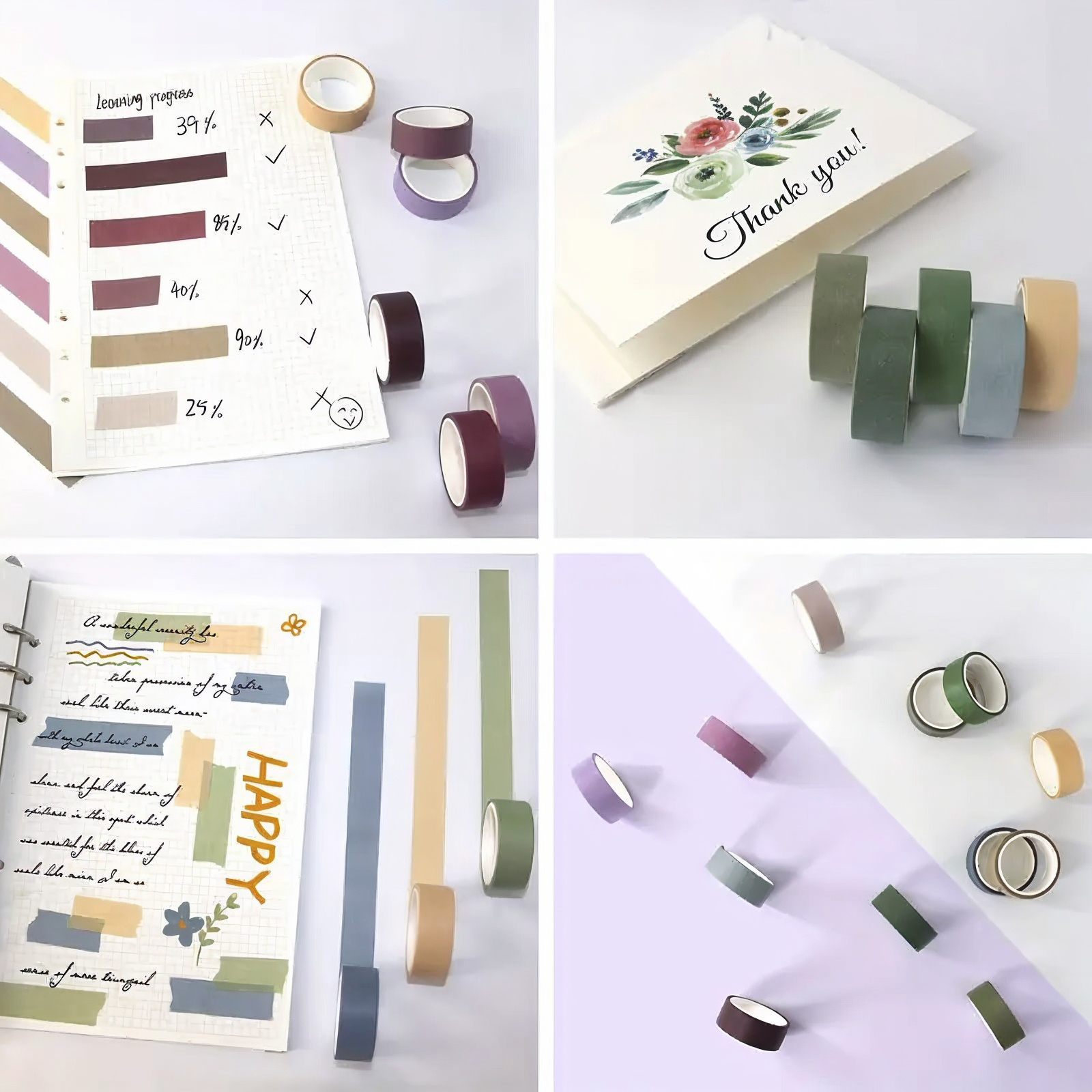 Washi-Tape Set Morandi Farben – 20 Rollen aus Reispapier Pastell