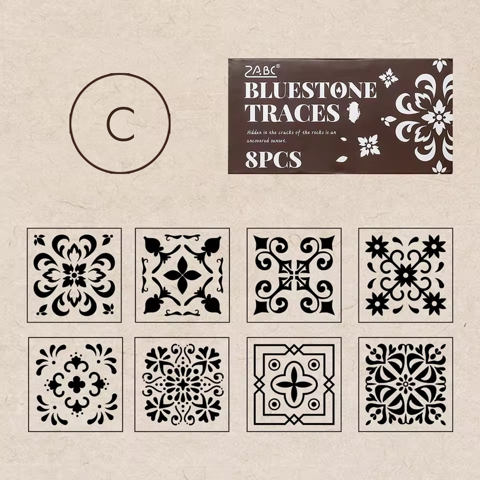 Vintage Muster Holzstempel Set – 8 Stempel rund & eckig