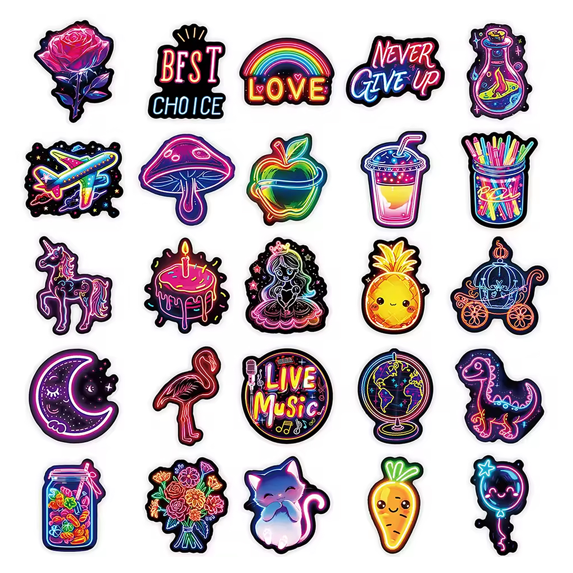 Neon Graffiti Sticker Set – 50 Wasserfeste Vinylmotive in Neonfarben