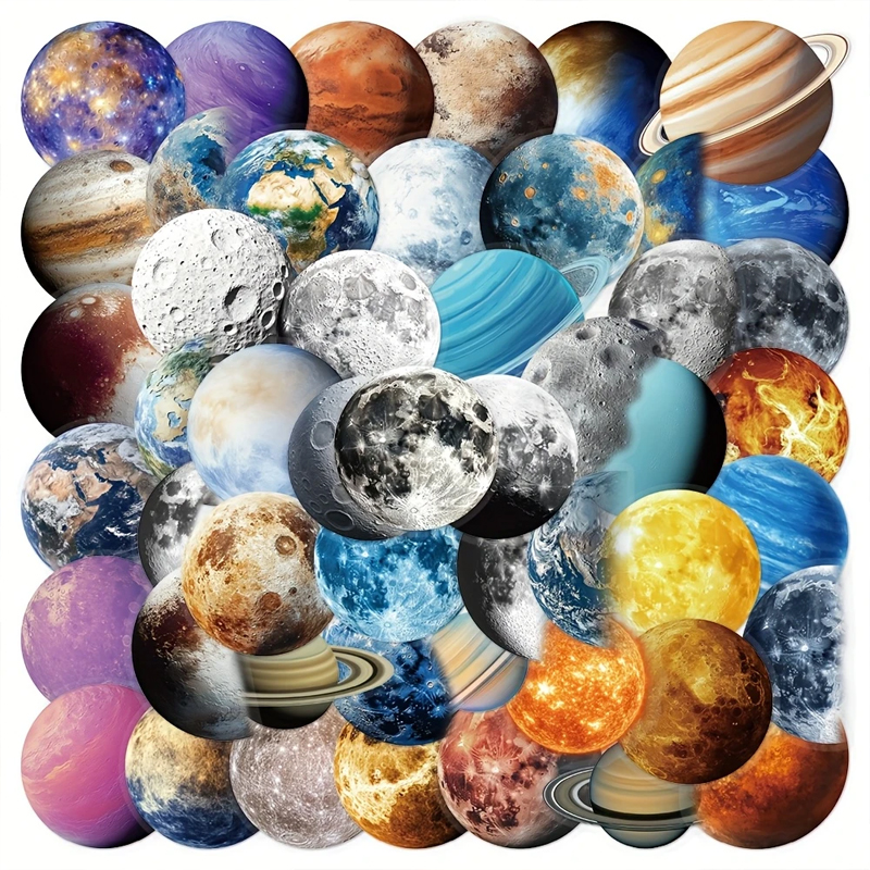 Planeten Sticker Set – 50 Motive auf transparenter PET-Folie