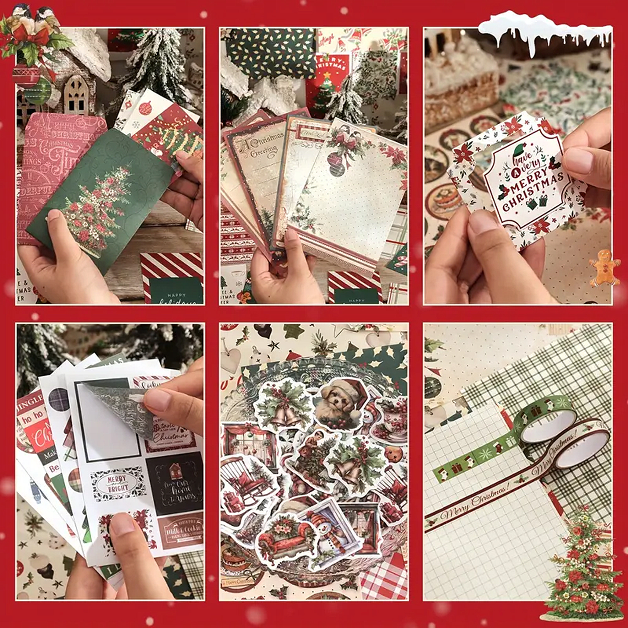 Weihnachts Scrapbooking Set – 60-teiliges Retro-Deko Zubehör für DIY-Projekte