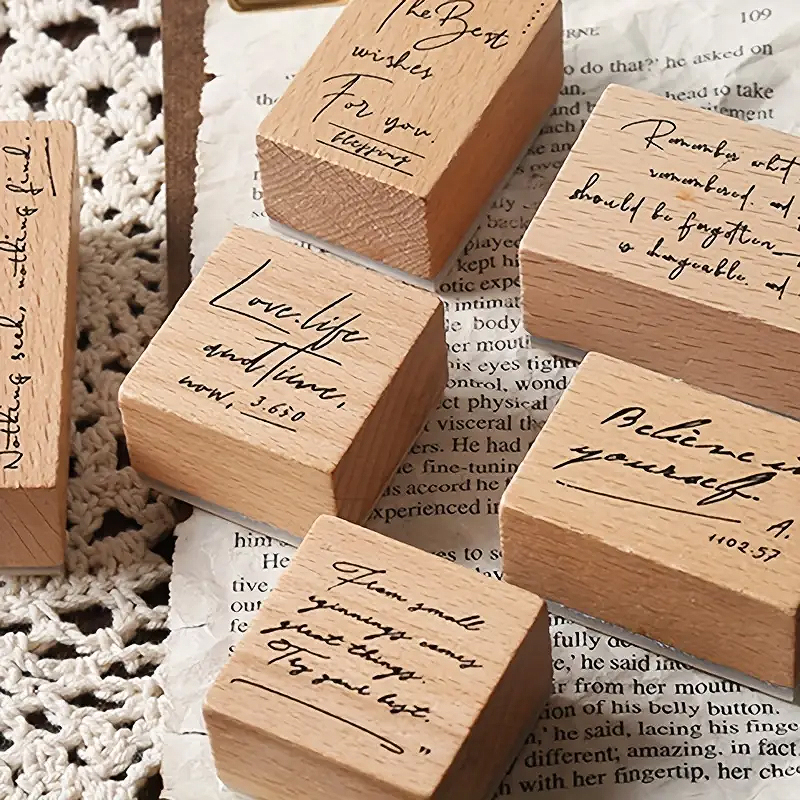 Holzstempel Set inspirierende Sprüche – 8-teilig mit Schreibschrift und Motivtexten