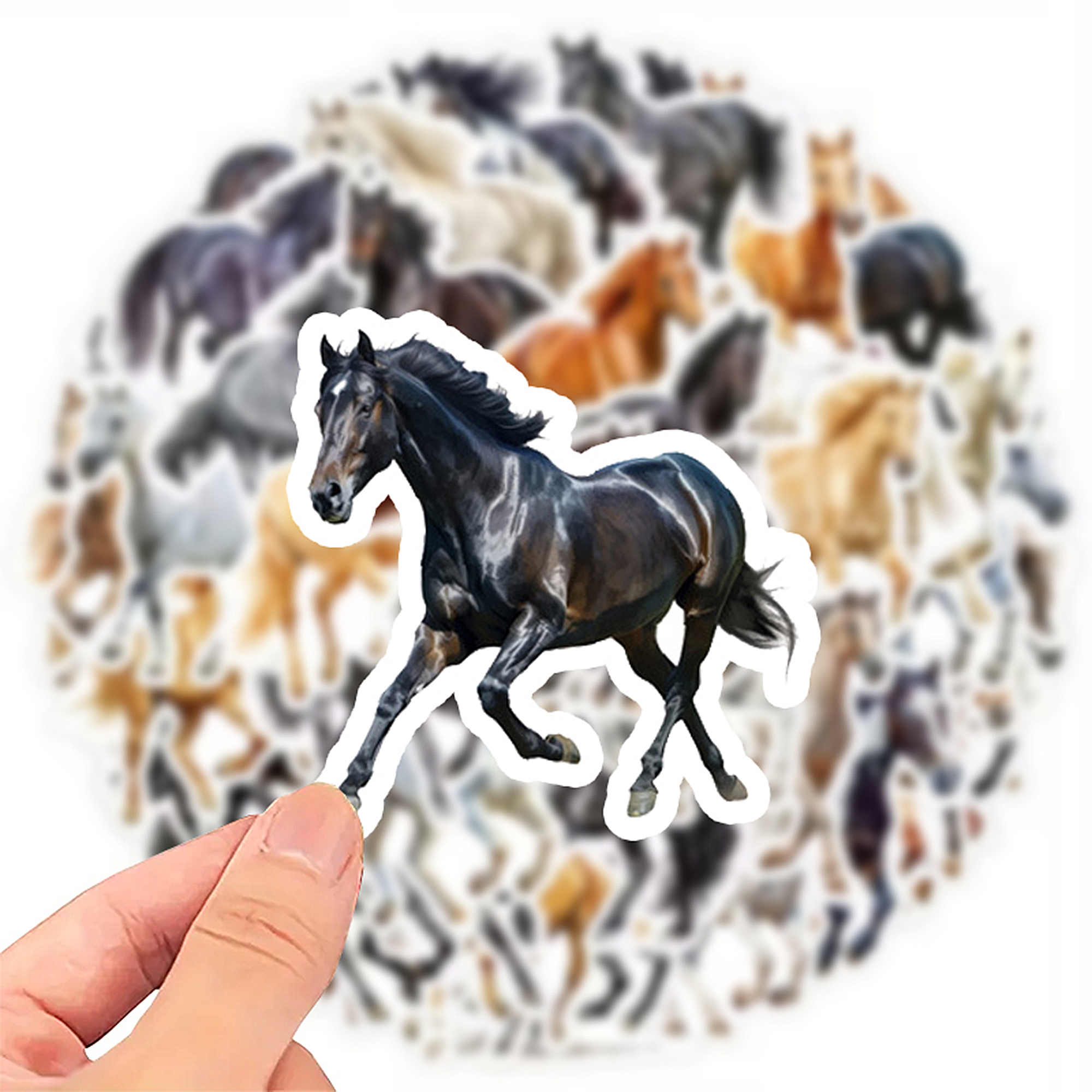 Pferde Sticker Set – 50 Aufkleber im Aquarell-Stil auf mattem Vinyl