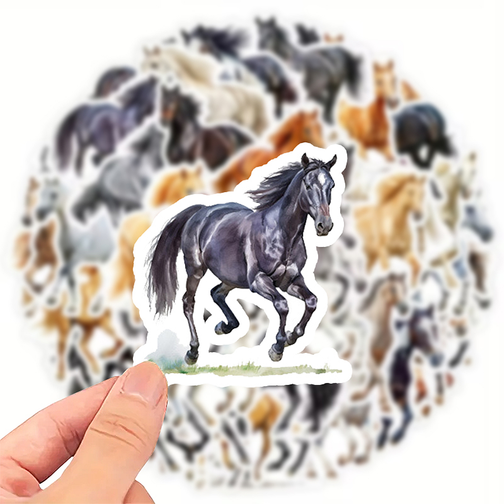 Pferde Sticker Set – 50 Aufkleber im Aquarell-Stil auf mattem Vinyl