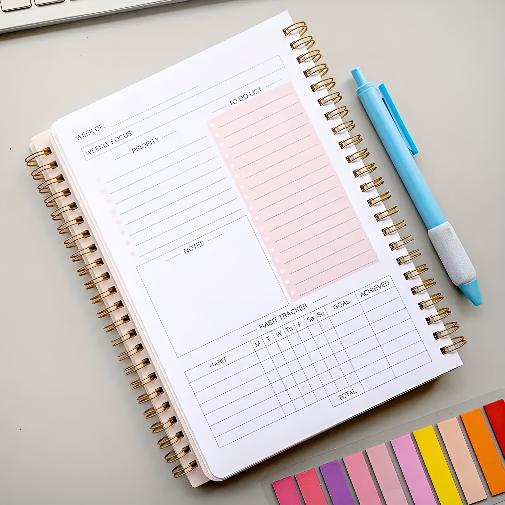 Wochenplaner A5 undatiert – 52 Blatt mit Stifthalter im minimalistischen Design