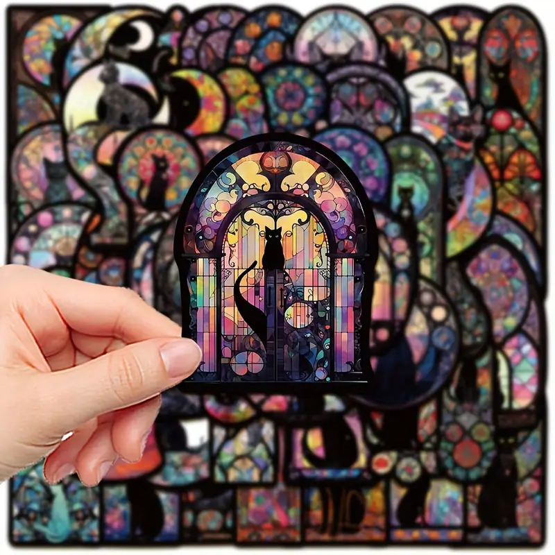 Buntglas Katzen Sticker Set – 50 matte Vinyl Aufkleber mit künstlerischem Design