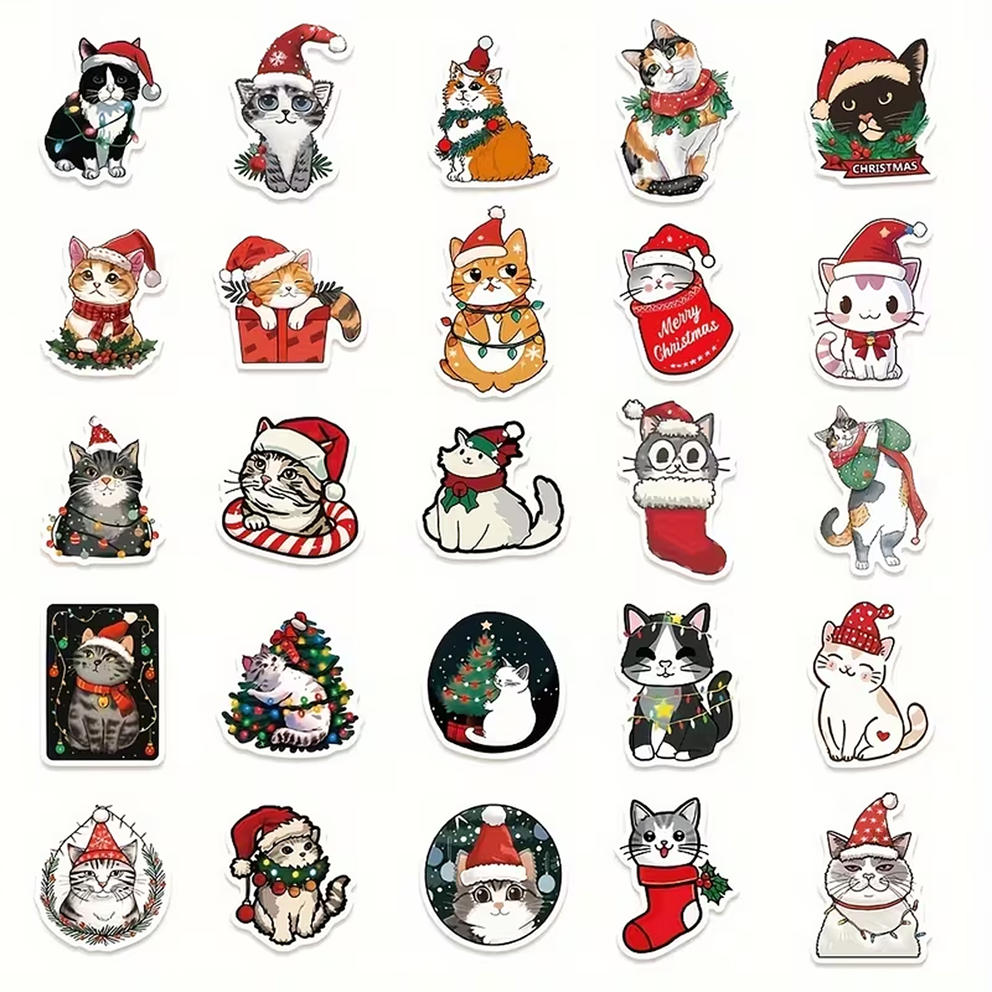Weihnachts Katzen Sticker – 50-teiliges Set aus mattem Vinyl