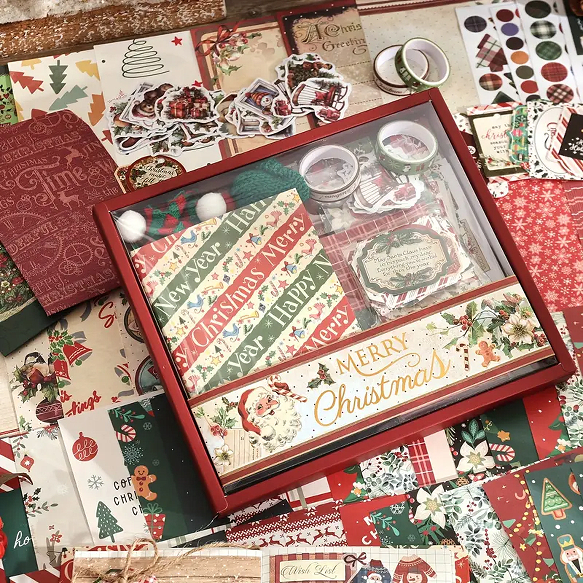 Weihnachts Scrapbooking Set – 60-teiliges Retro-Deko Zubehör für DIY-Projekte