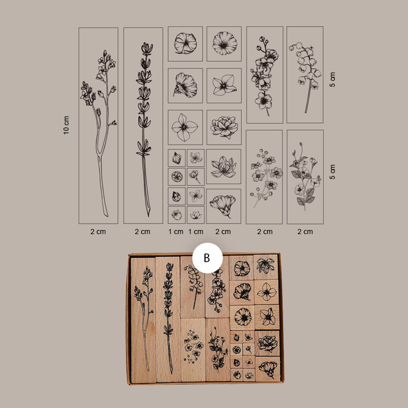 Blumen Holzstempel Set – 22-teiliges Motivsortiment mit floralen Designs