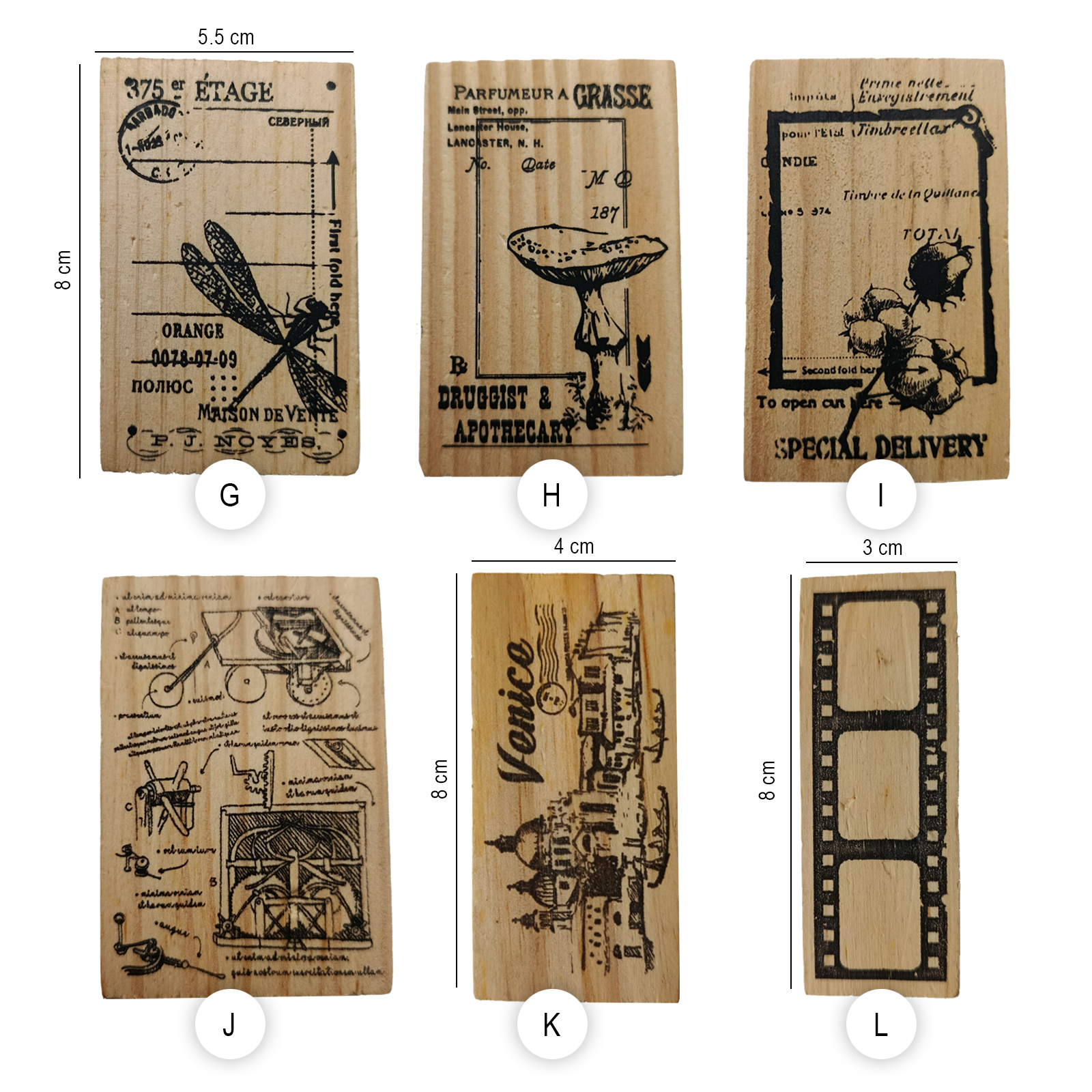 Holzstempel Pflanzenmotive Set – 12 unterschiedliche Retro Designs