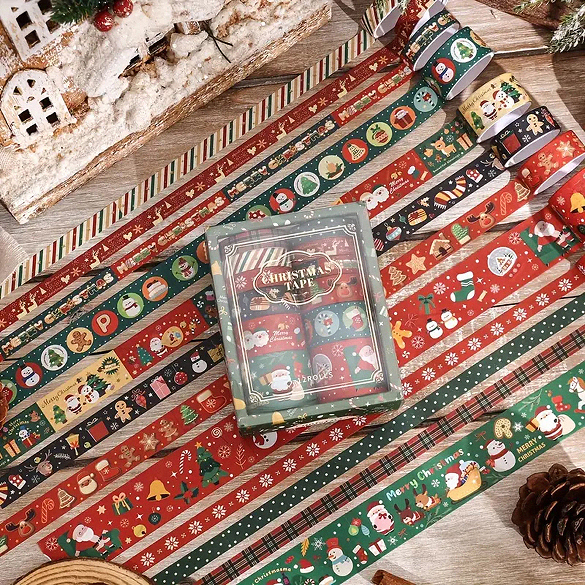 Weihnachts Washi Tape Set – 12 Rollen mit Winter- und Weihnachtsmotiven