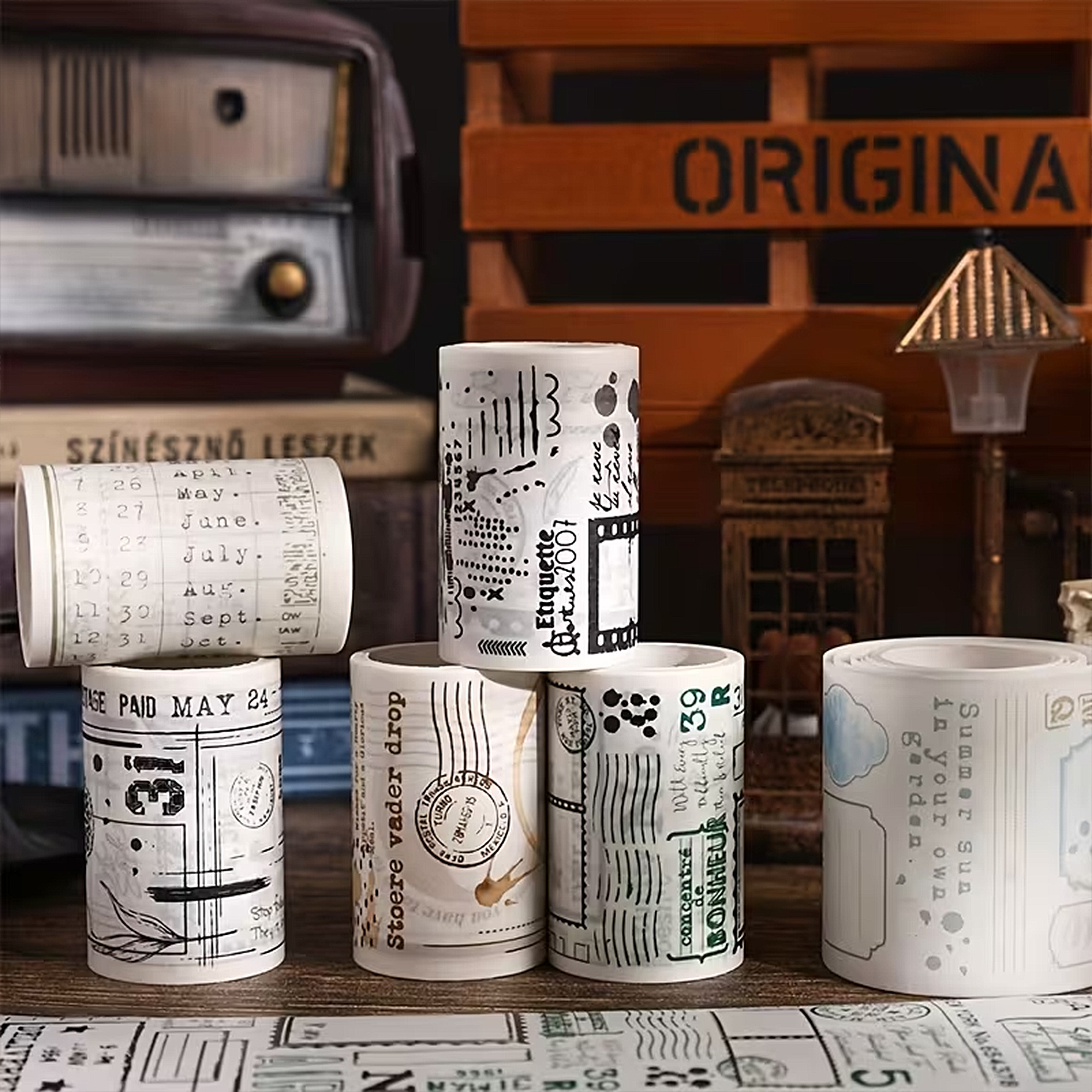 Vintage Washi Tape Set – 6 Rollen im Antik Stil aus Washi-Papier