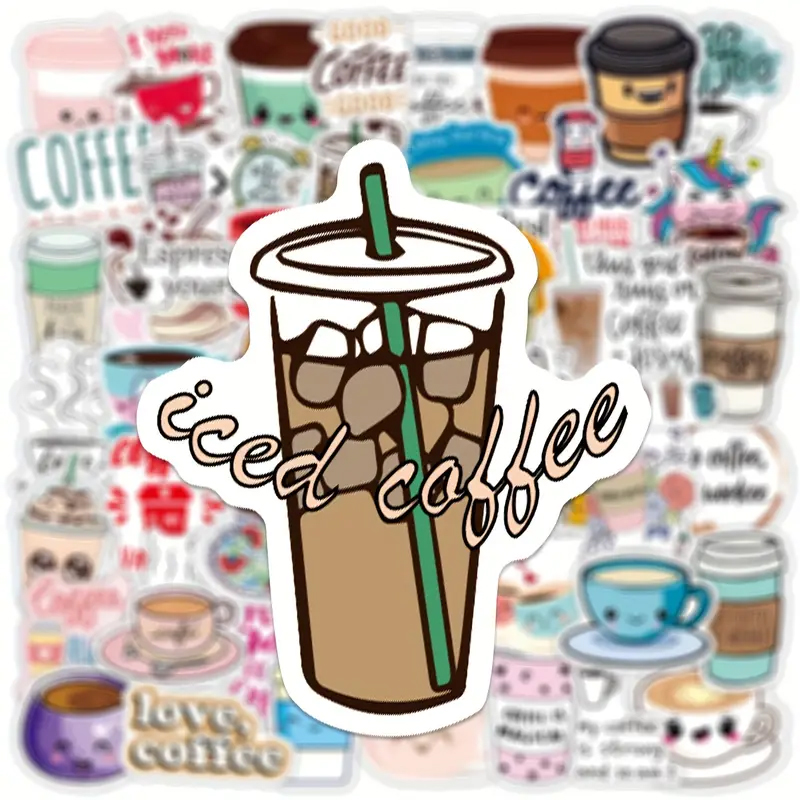 Kaffee Sticker Set – 50 selbstklebende, glänzende Motive aus Vinyl