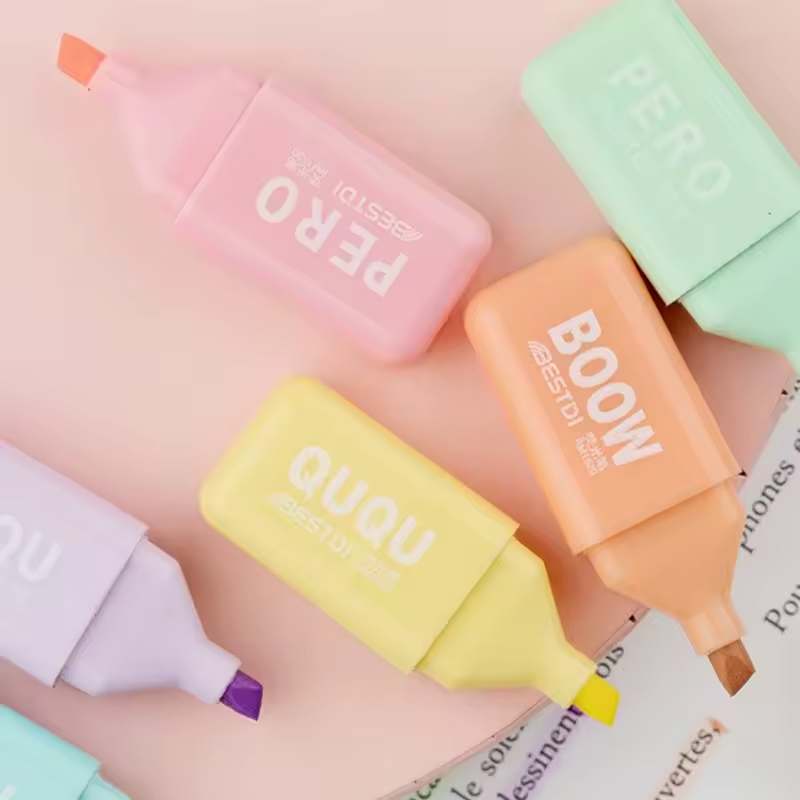 Pastell Highlighter Set – 6er Stifte mit Bär Design und schräger Spitze