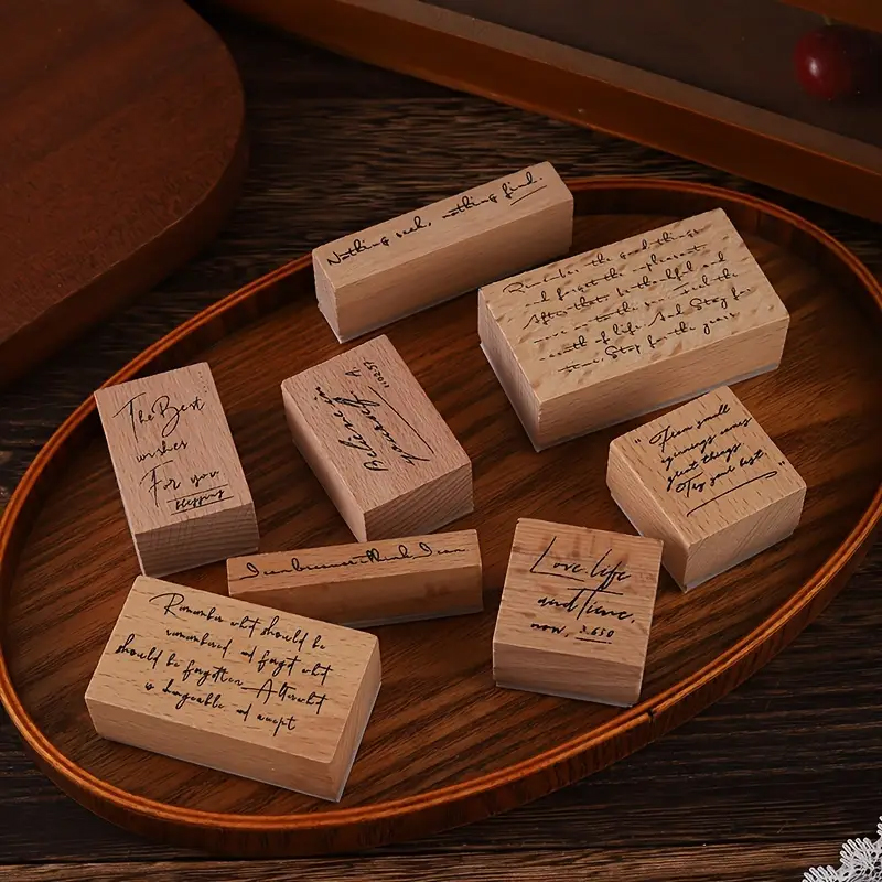Holzstempel Set inspirierende Sprüche – 8-teilig mit Schreibschrift und Motivtexten