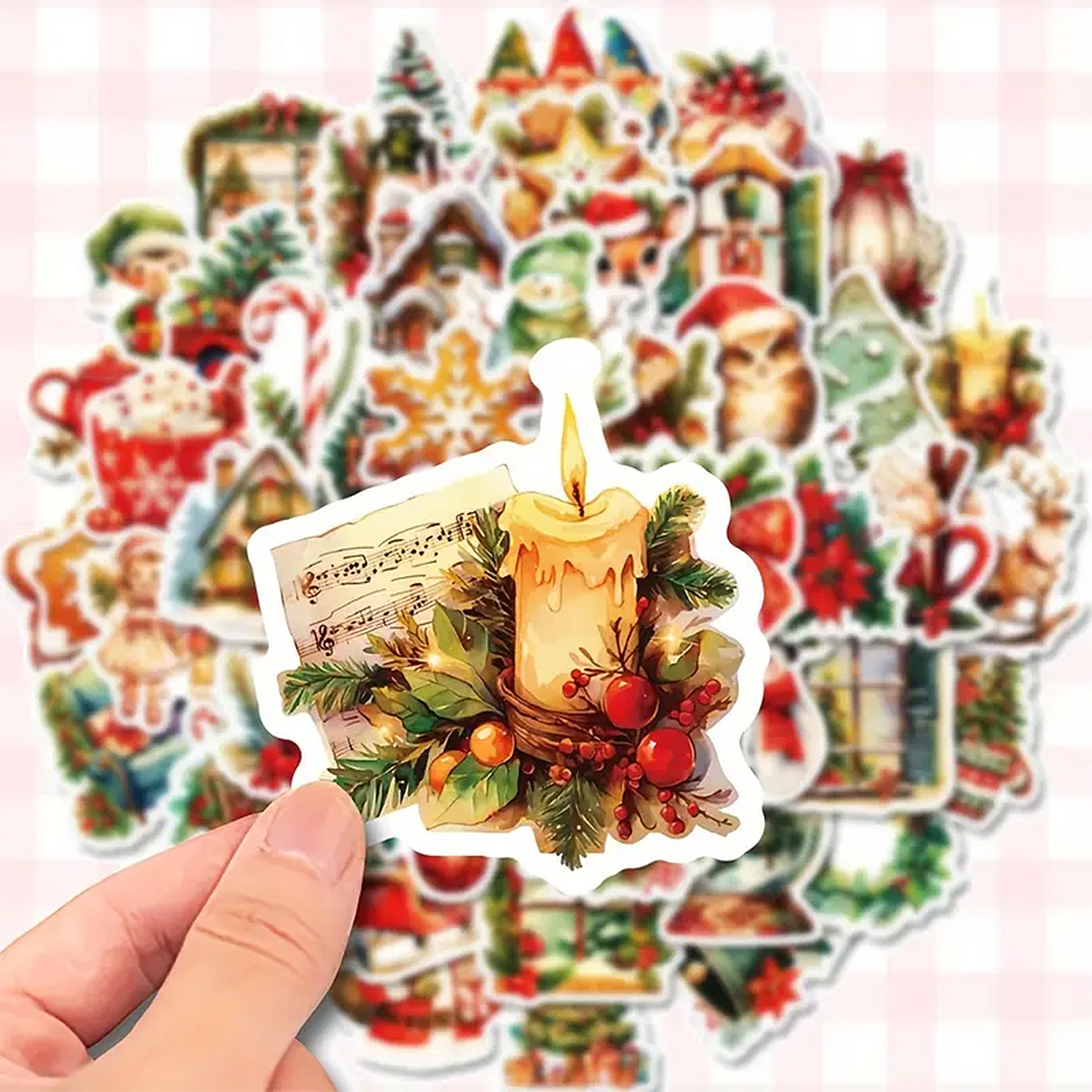 Weihnachtssticker Set bunte Wintermotive – 50 matte Papiersticker 40 mm