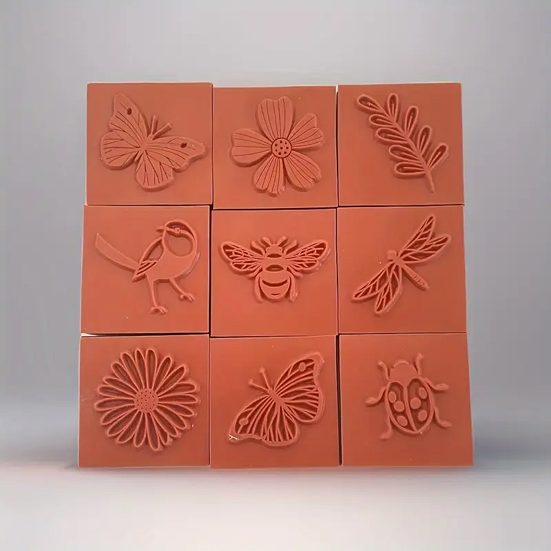 Holzstempel Set Insekten und Blumen – 9-teilig, vielseitige Motive