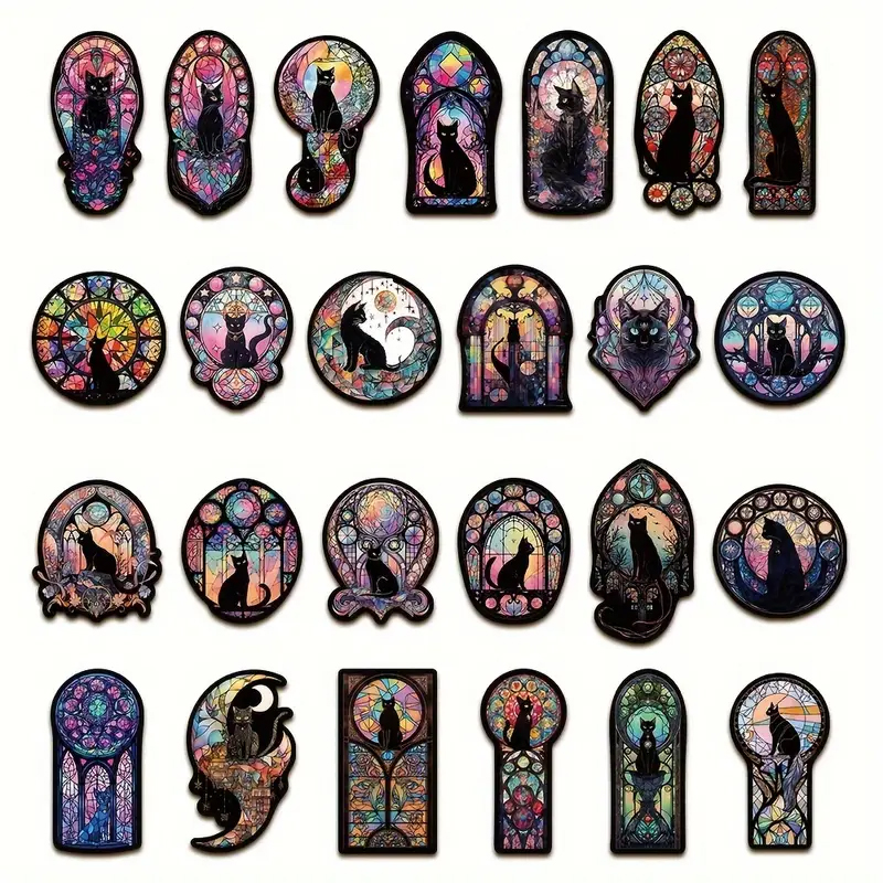 Buntglas Katzen Sticker Set – 50 matte Vinyl Aufkleber mit künstlerischem Design