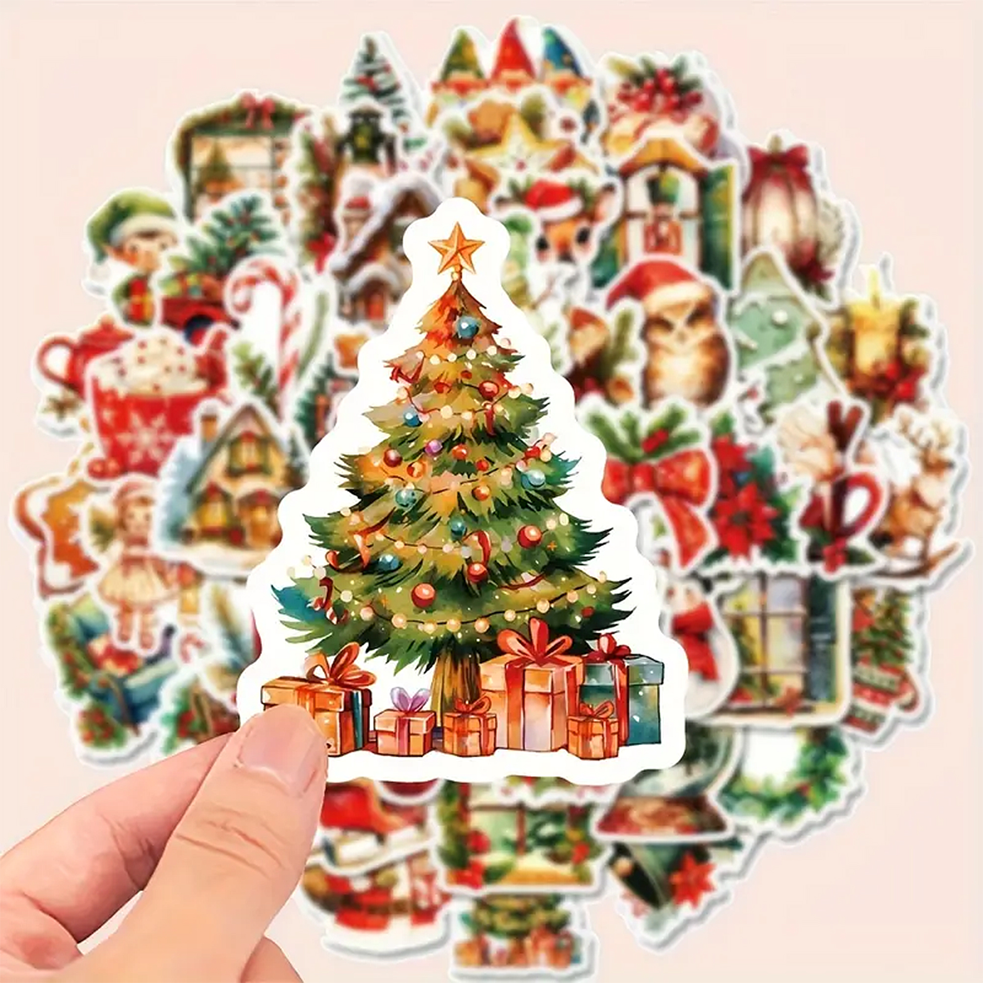Weihnachtssticker Set bunte Wintermotive – 50 matte Papiersticker 40 mm