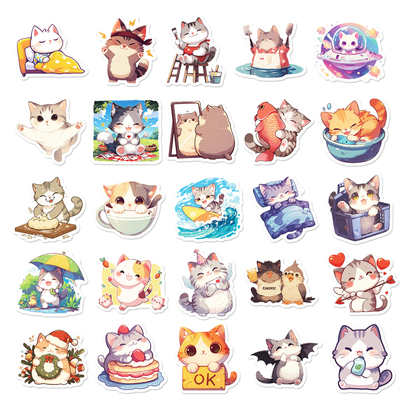 Katzen Sticker Set – 50 Motive, Vinyl, wasserfest und glänzend