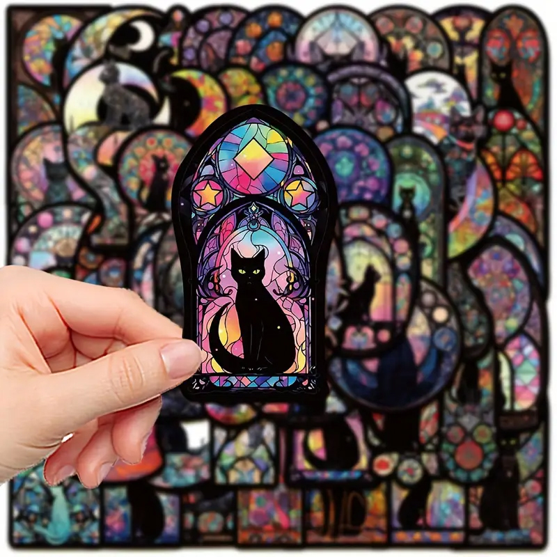 Buntglas Katzen Sticker Set – 50 matte Vinyl Aufkleber mit künstlerischem Design