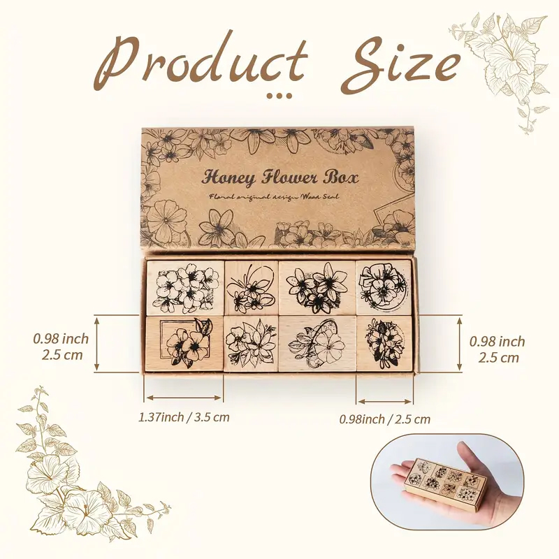 Florale Holzstempel Set – 8-teiliges Bastelzubehör mit Blumenmotiv