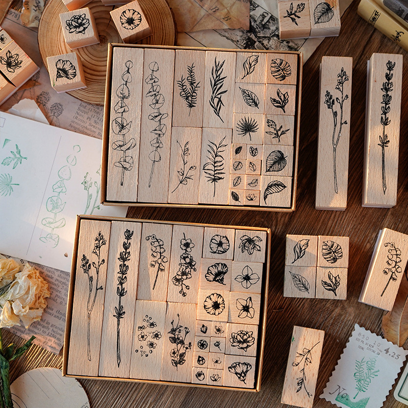 Blumen Holzstempel Set – 22-teiliges Motivsortiment mit floralen Designs