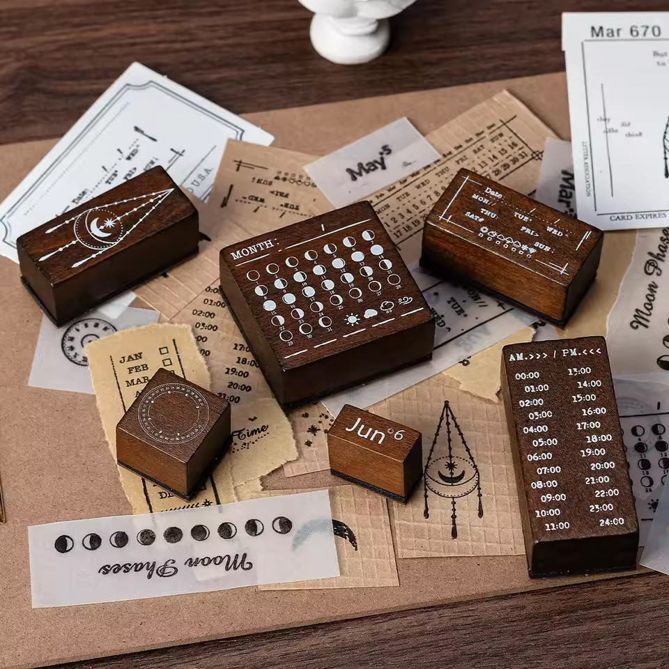 Mondphasen Holzstempel Set – 30 Motive für Kalender und Scrapbooking