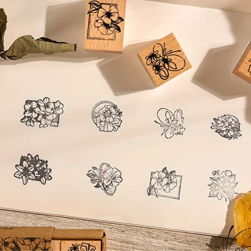 Florale Holzstempel Set – 8-teiliges Bastelzubehör mit Blumenmotiv