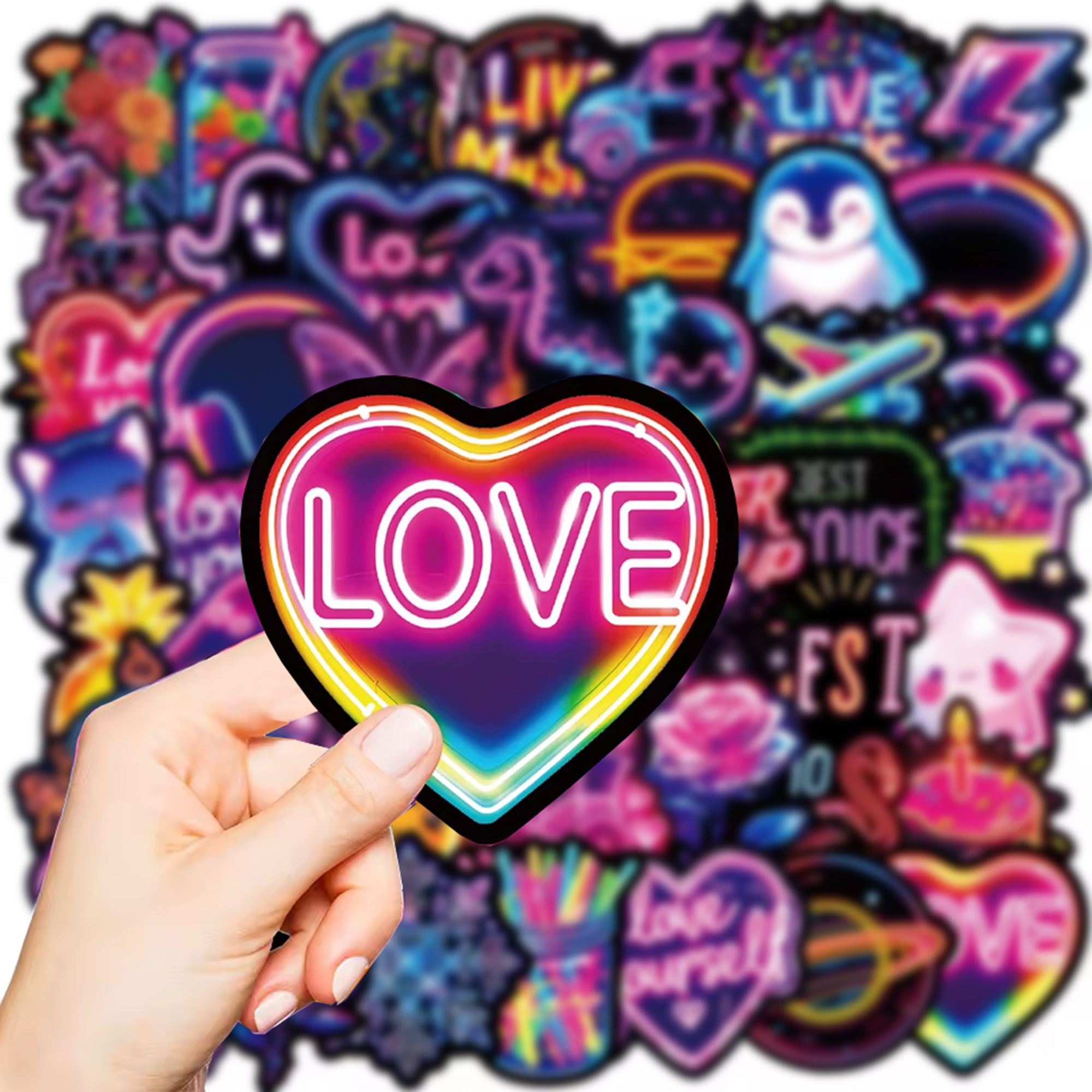Neon Graffiti Sticker Set – 50 Wasserfeste Vinylmotive in Neonfarben